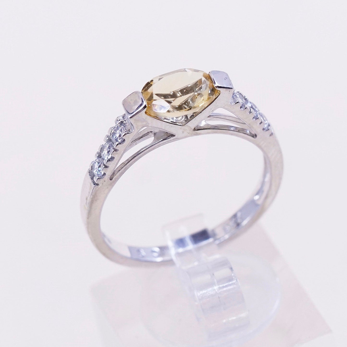 Size 9.25, vintage NVC Sterling silver ring, 925 with citrine and cz