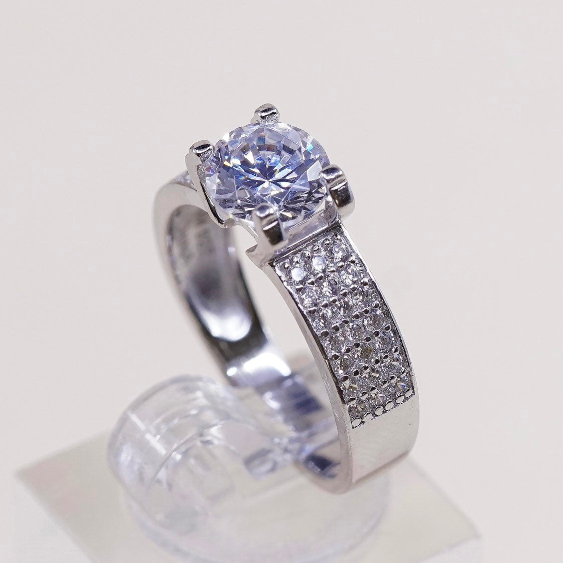Size 7.5, Sterling 925 silver engagement ring w/ round CZ cluster