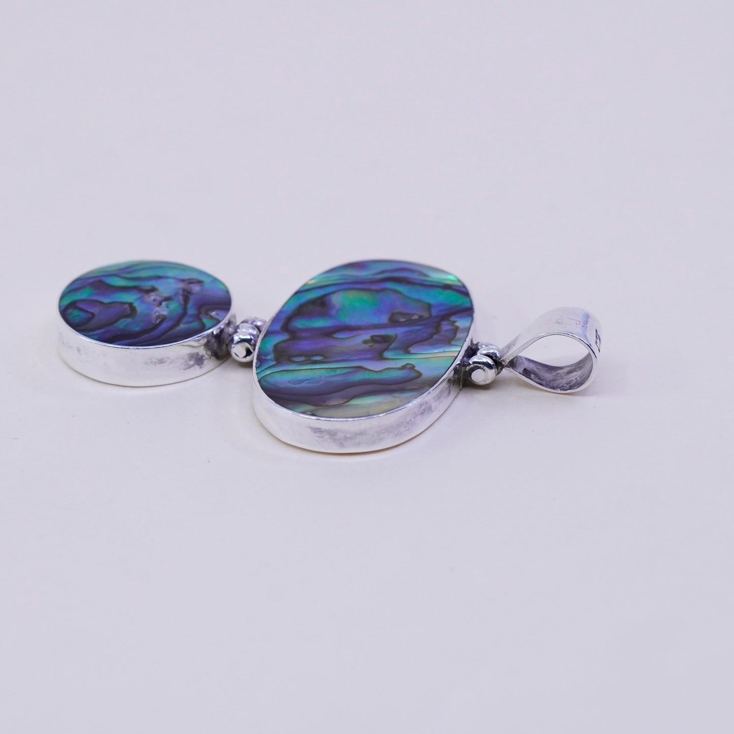Vintage sterling silver handmade pendant, mexico 925 with oval abalone inlay