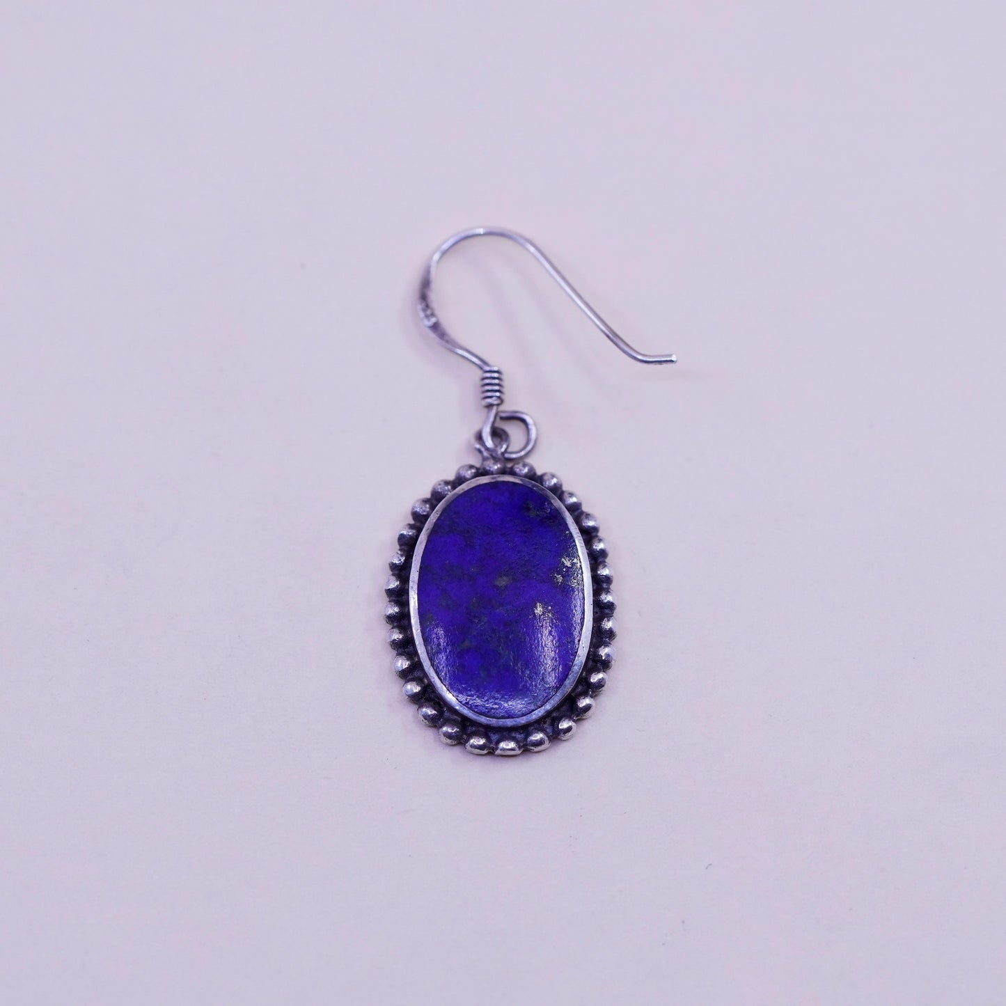 Vintage Sterling 925 Silver Handmade earrings with oval lapis lazuli and beads