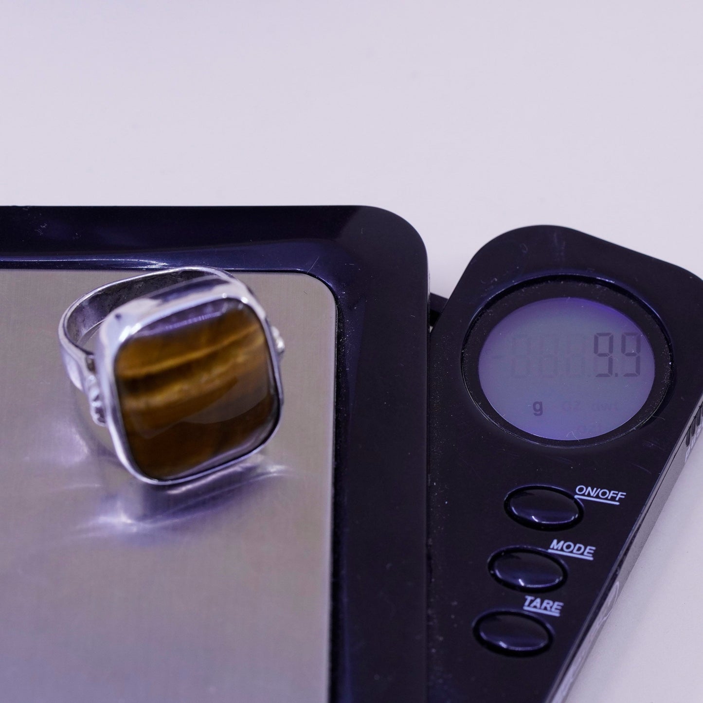Size 7, Vintage sterling silver ring, handmade 925 band square golden tiger eye