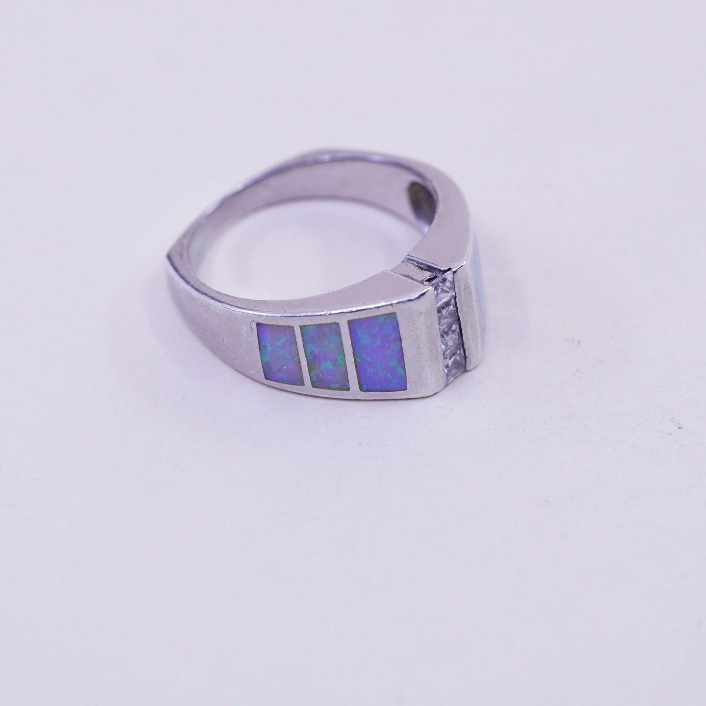 Size 8, vintage Sterling silver handmade ring, 925 band with fire opal and cz