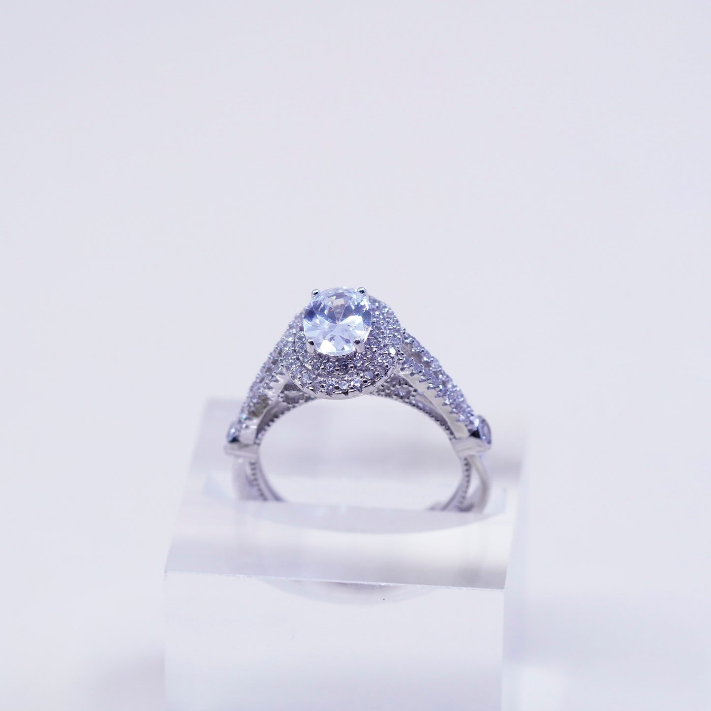 Size 8, vintage jewelry, YGI sterling 925 silver cluster Cz engagement ring