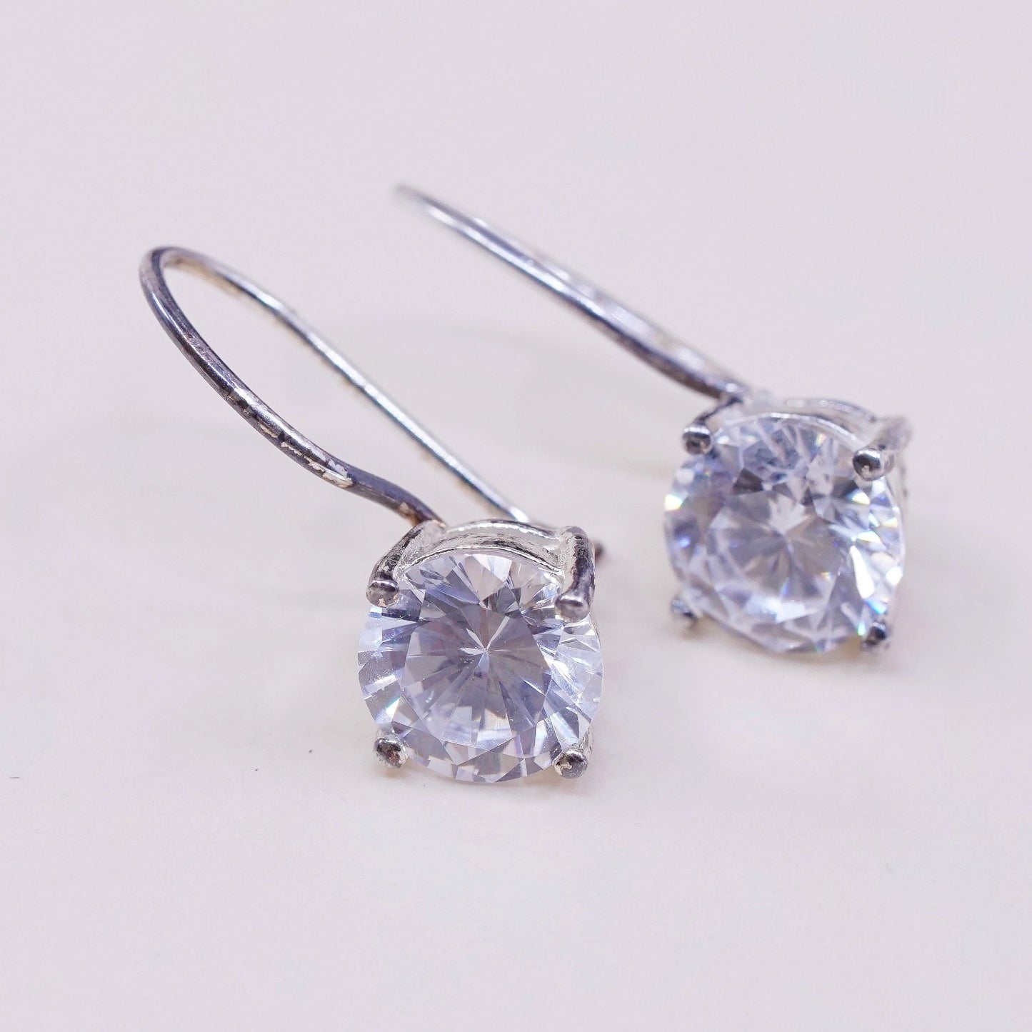vtg IBB TH sterling silver handmade earrings, 925 w/ round CZ