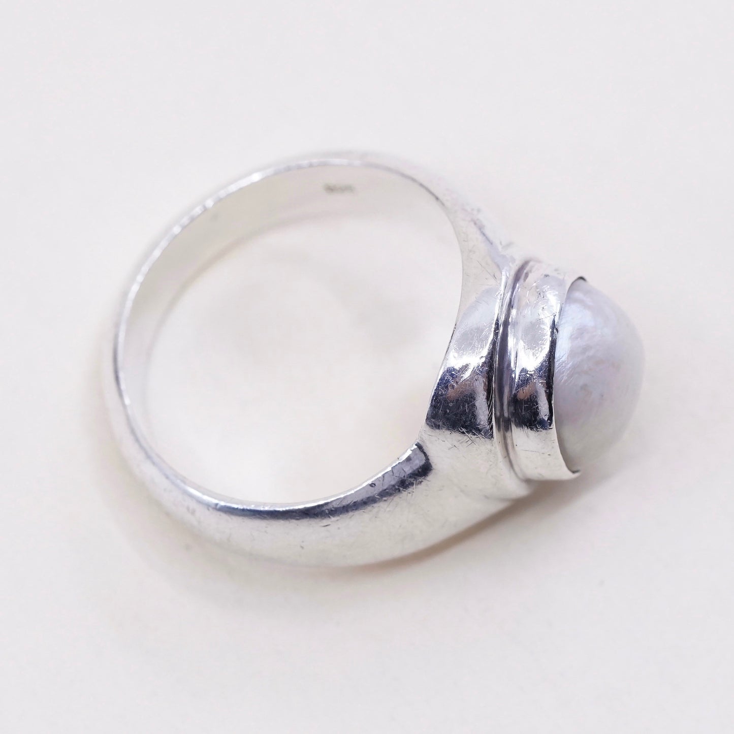 sz 8.5, vtg Sterling silver handmade ring, modern 925 band w//th pearl
