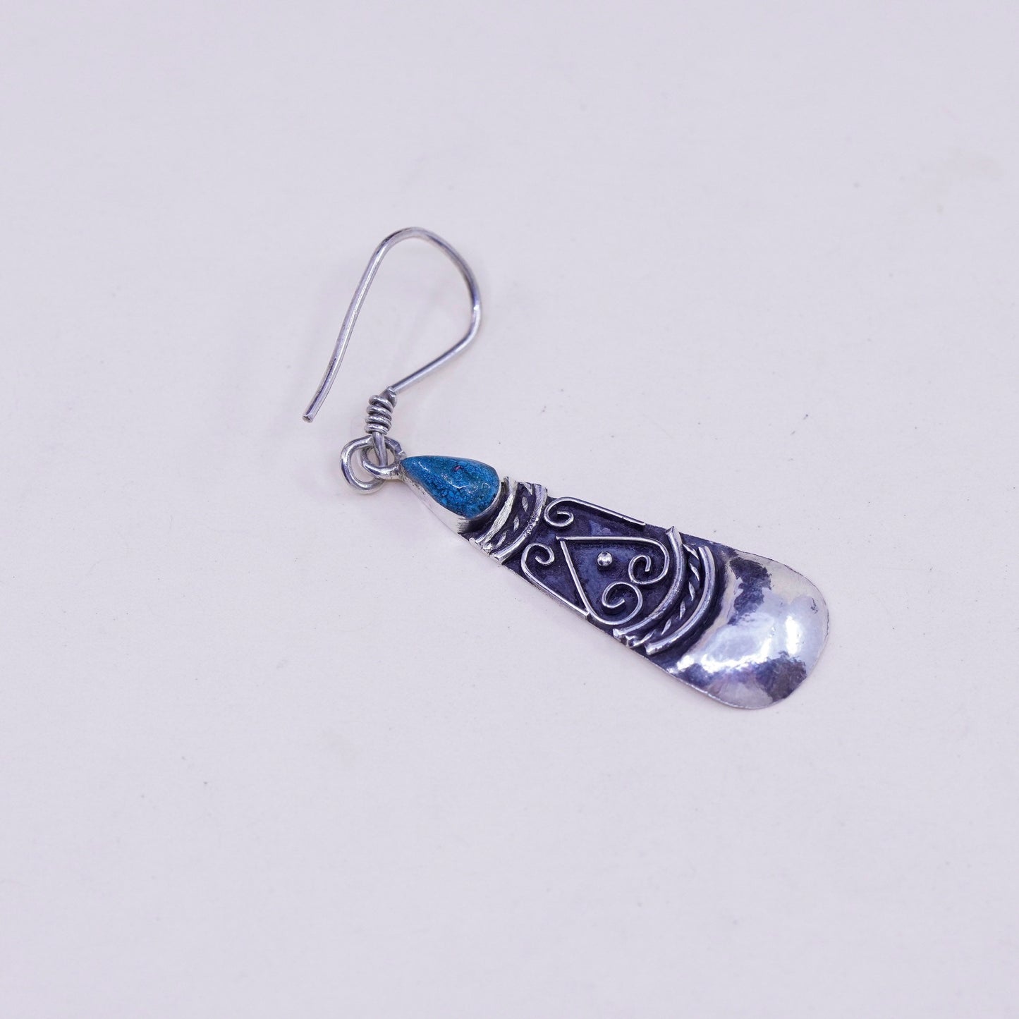 Vintage Sterling silver earrings, 925 teardrop dangle with malachite