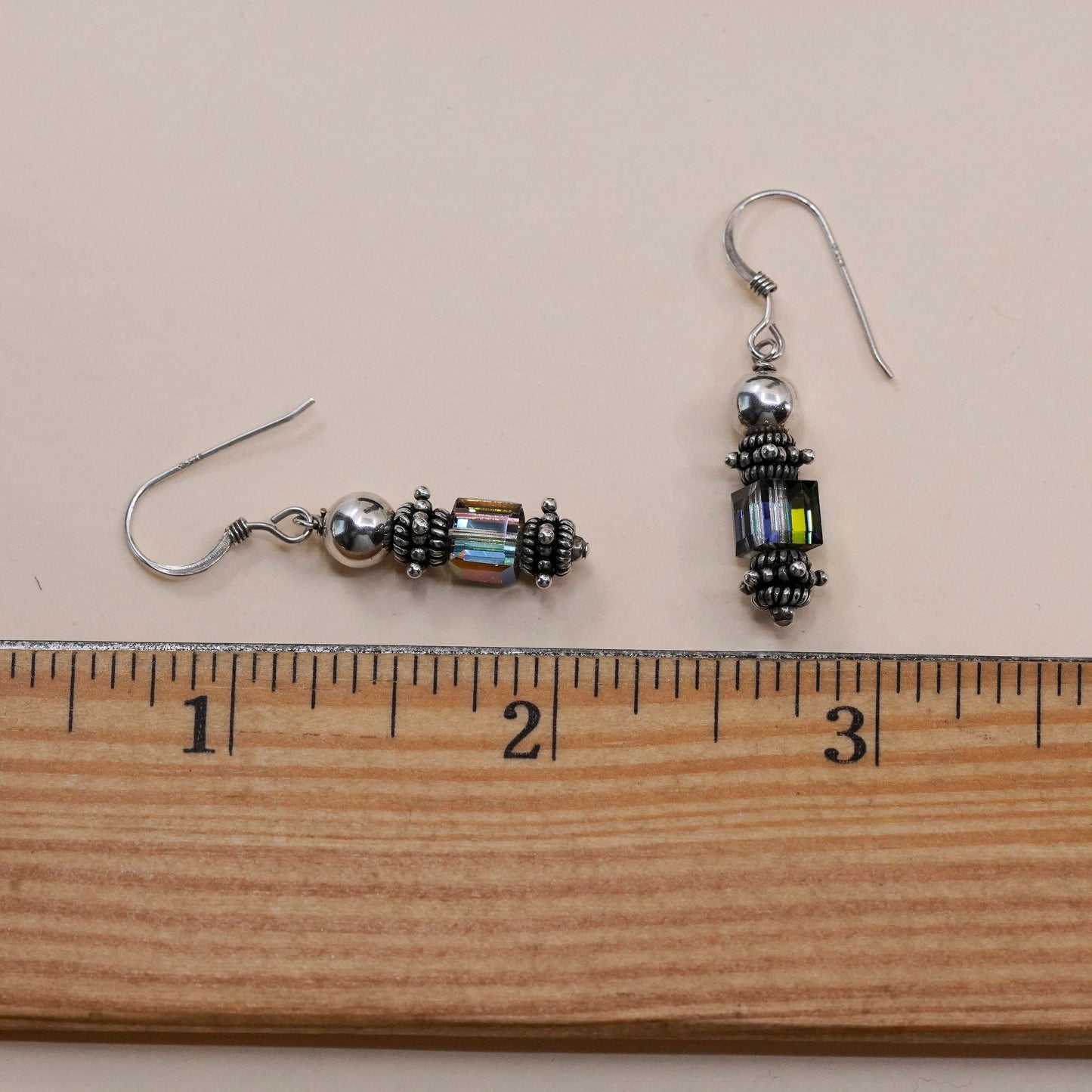 Vintage Sterling 925 silver handmade earrings, with crystal cube