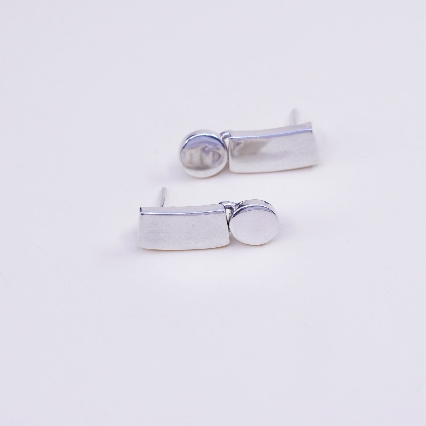 mexico sterling silver handmade earrings, 925 modern studs circle dangles
