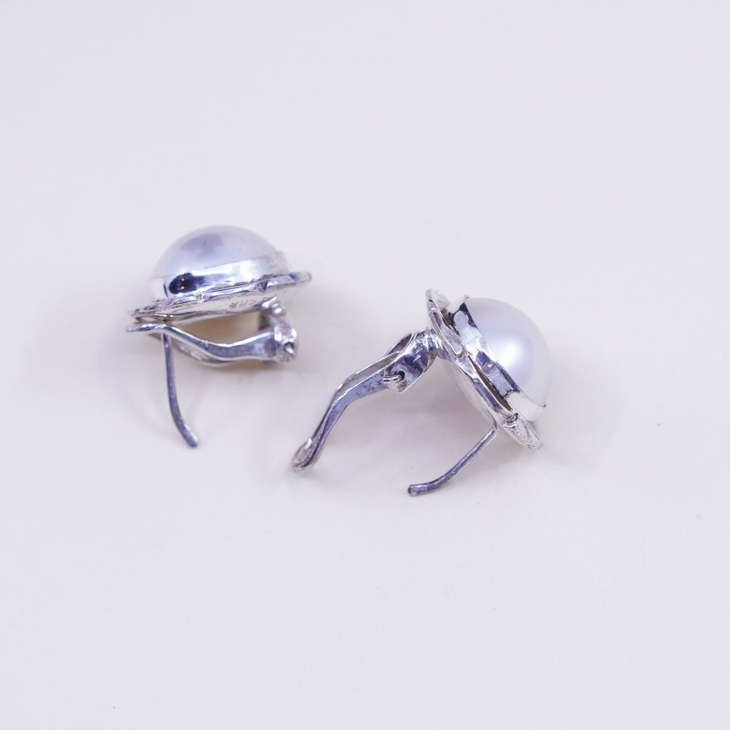 Vintage Sterling silver handmade earrings, 925 flower studs with pearl