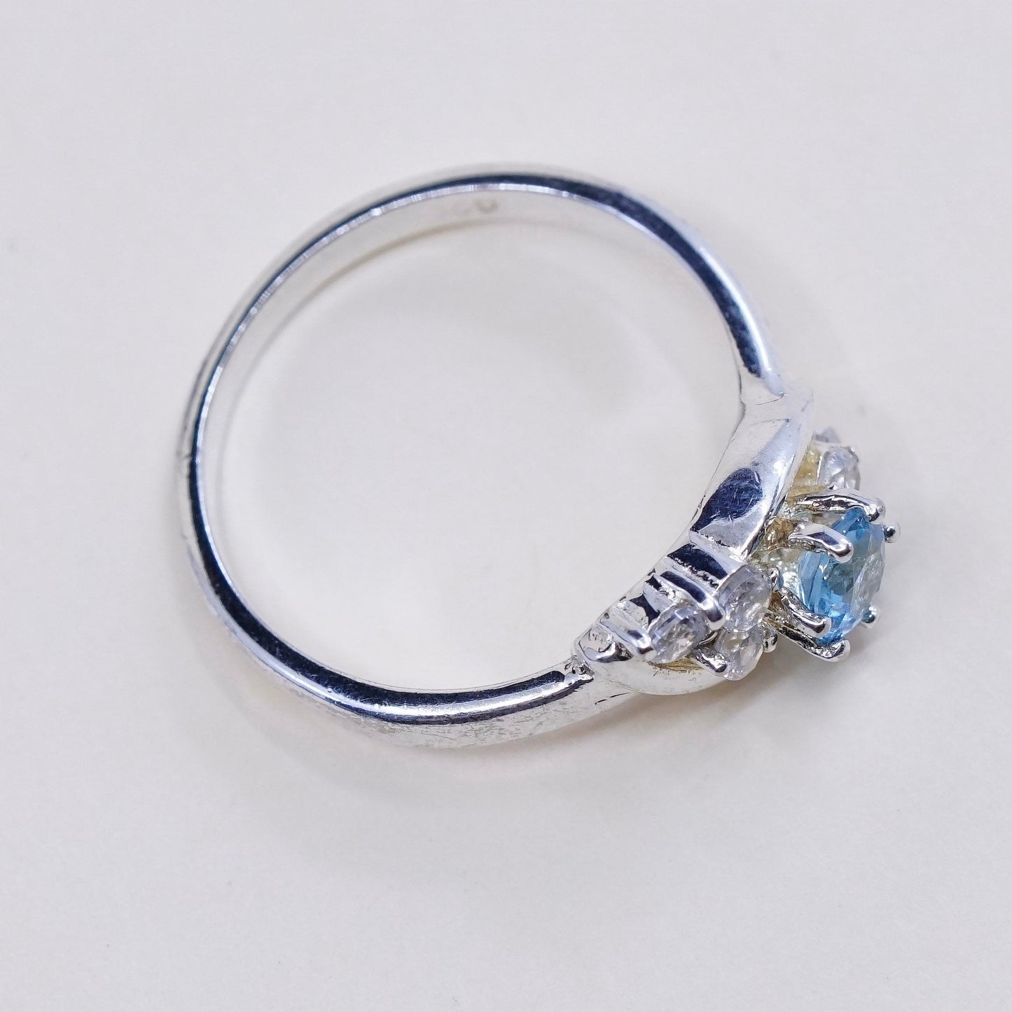 Size 6, vintage sterling silver handmade ring, 925 with blue topaz