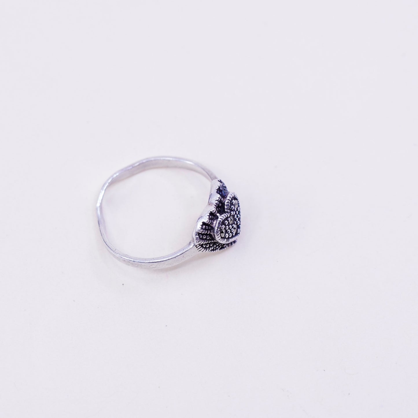 Size 8.5, vintage Sterling silver handmade ring, 925 heart with marcasite