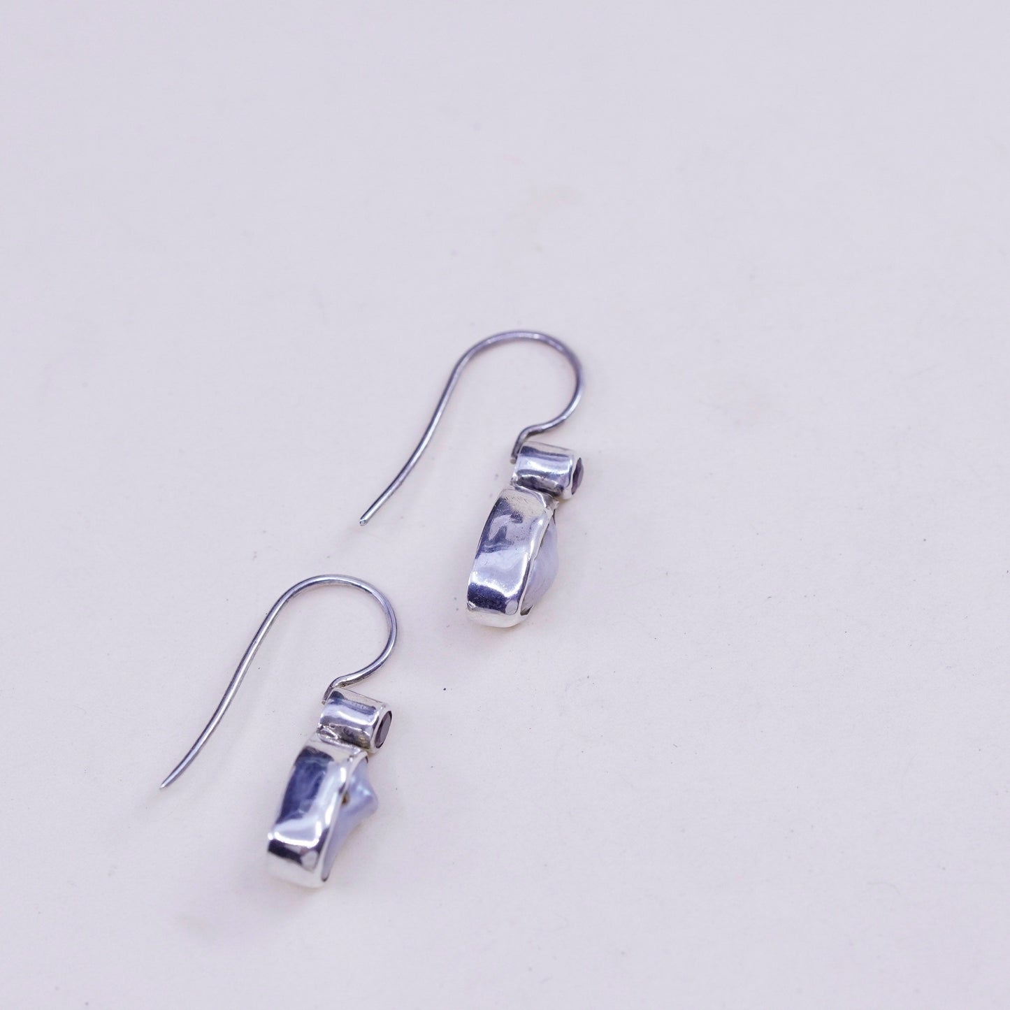 Vintage Sterling 925 Silver Handmade earrings with blaster pearl and ruby
