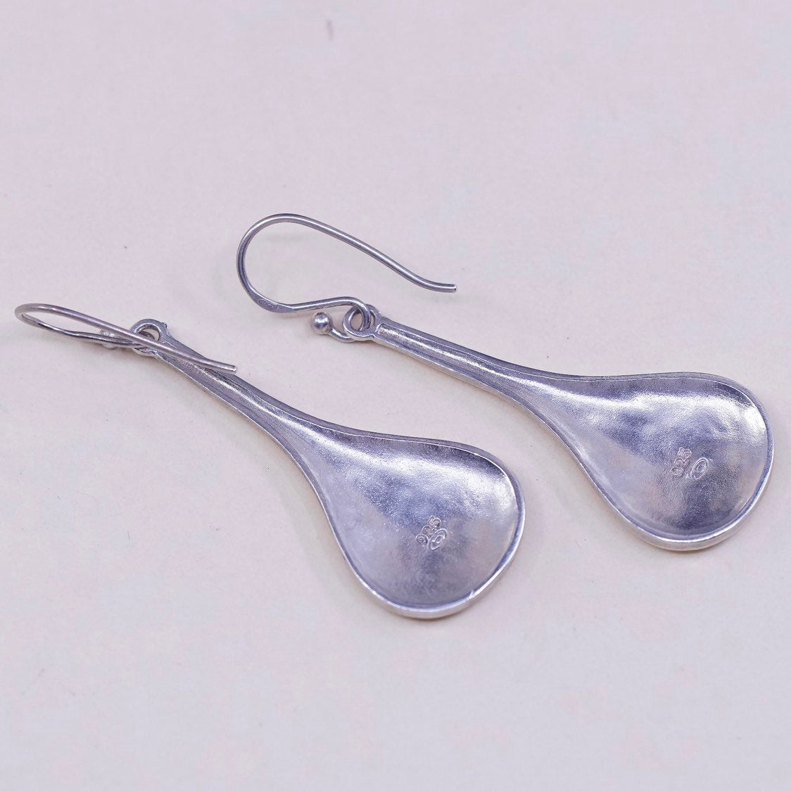 vtg sterling silver handmade earrings, 925 silver teardrop dangles,