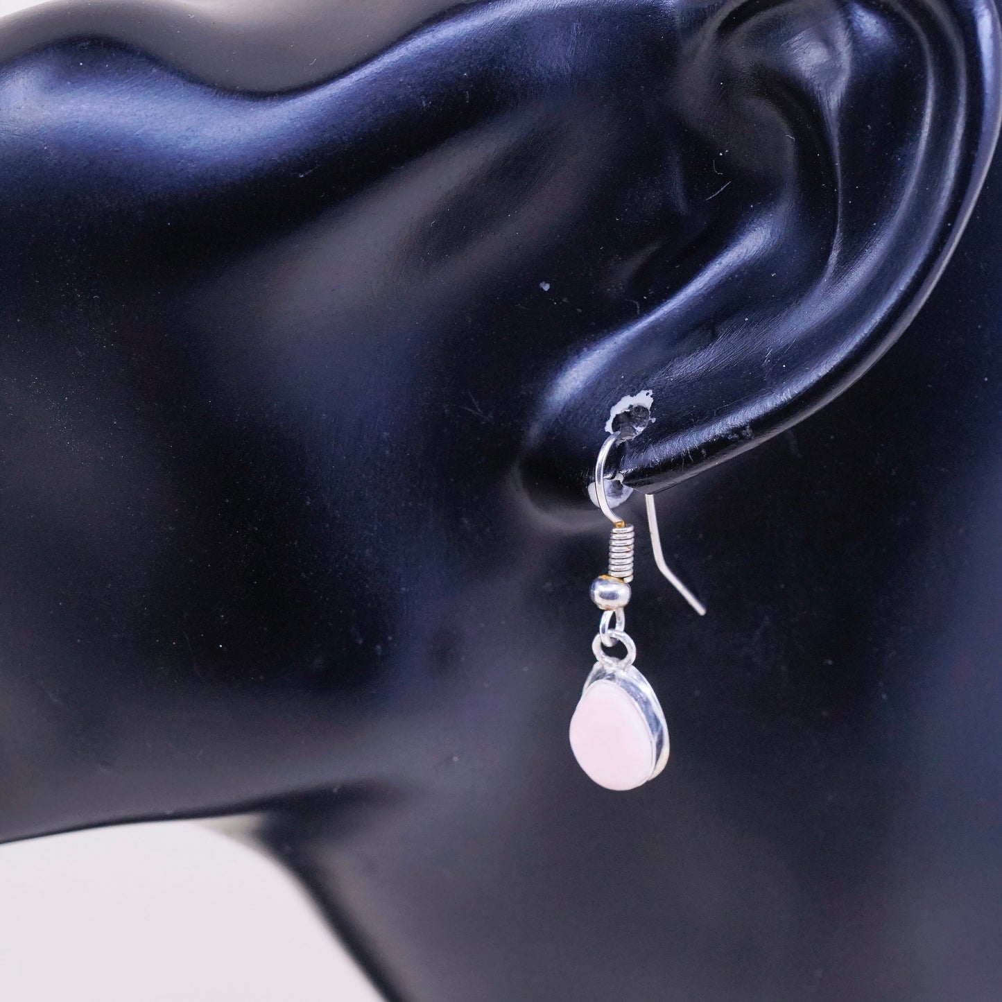 vtg sterling 925 silver heart drop earrings, 925 teardrop w/ pink mop