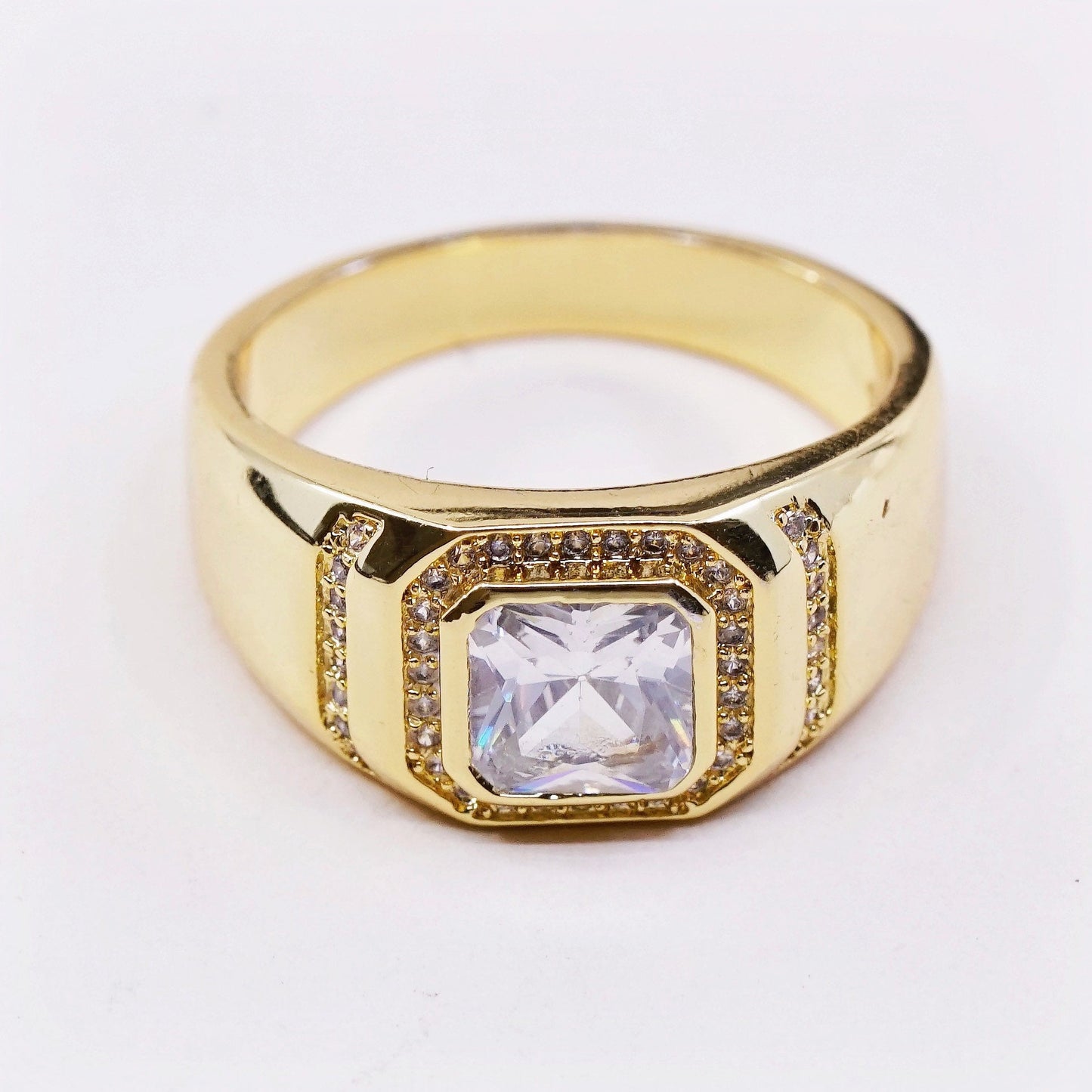 sz 11.25, vermeil gold over sterling silver CZ ring, 925 statement band
