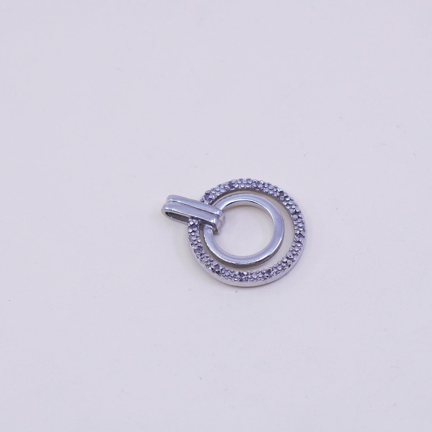 Vintage Sterling silver handmade pendant, 925 circle with tiny diamond details