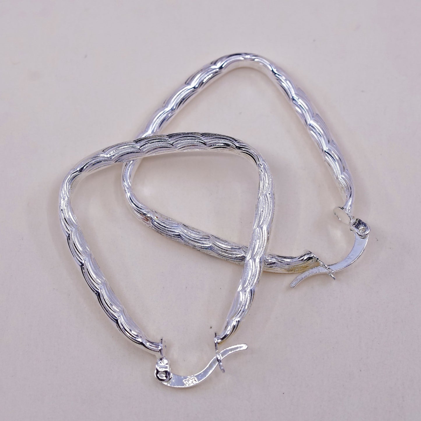 1.5”, VTG sterling silver loop earrings, textured minimalist primitive hoops