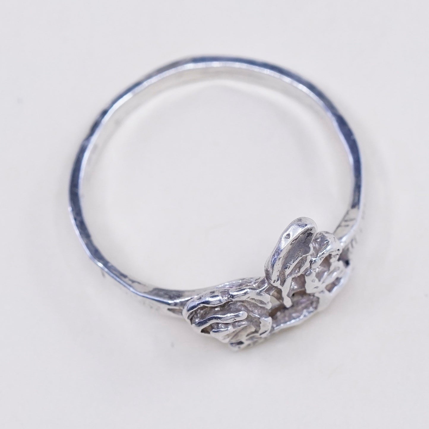 Size 7.25, vintage Sterling silver handmade ring, 925 with rose flower