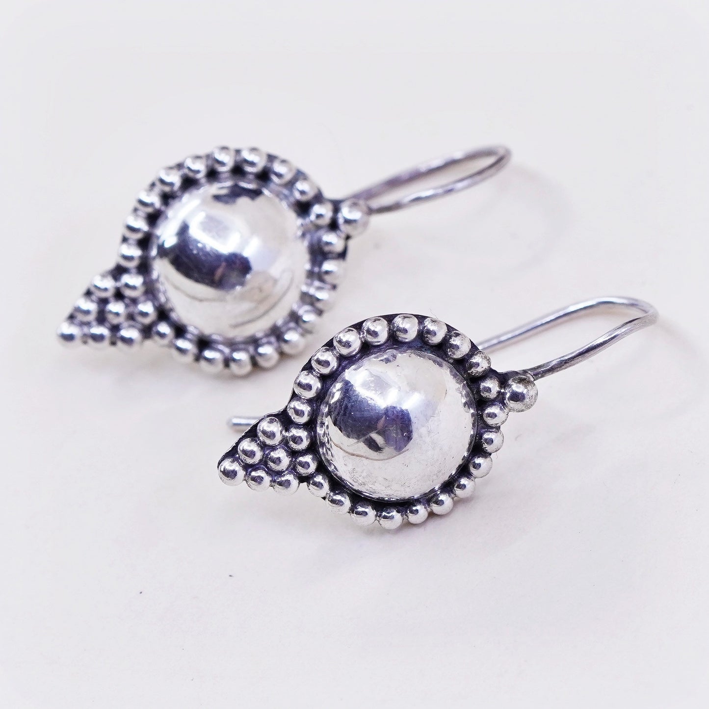 Vintage Sterling silver handmade earrings, 925 circle dangles with beads