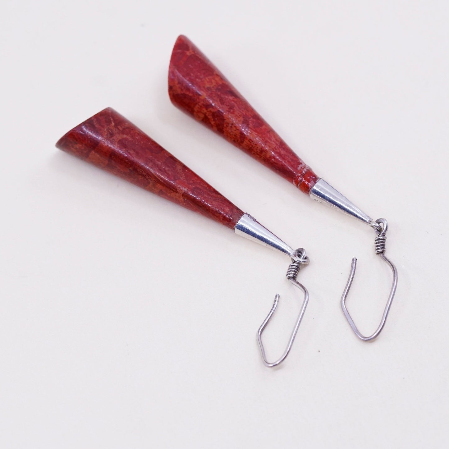 Vintage southwestern sterling silver handmade earrings, 925 teardrop coral