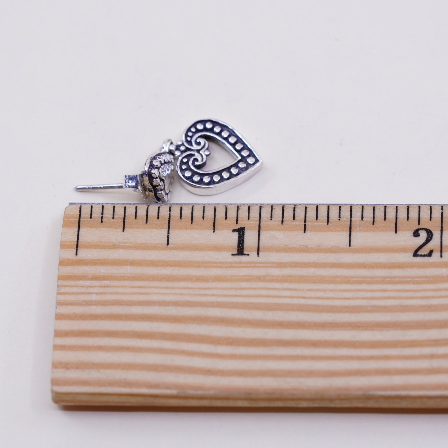 Vintage sterling silver handmade earrings, 925 heart dangles with beads