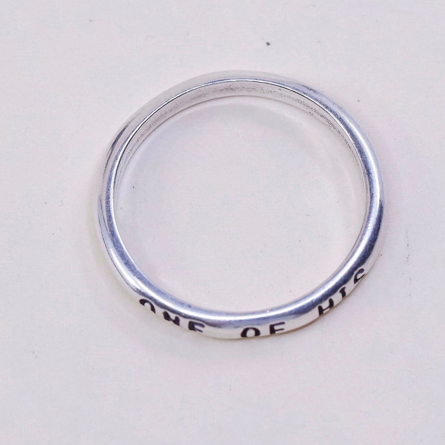 Size 8.25, vtg WJ sterling 925 silver handmade ring band embossed “one of his”