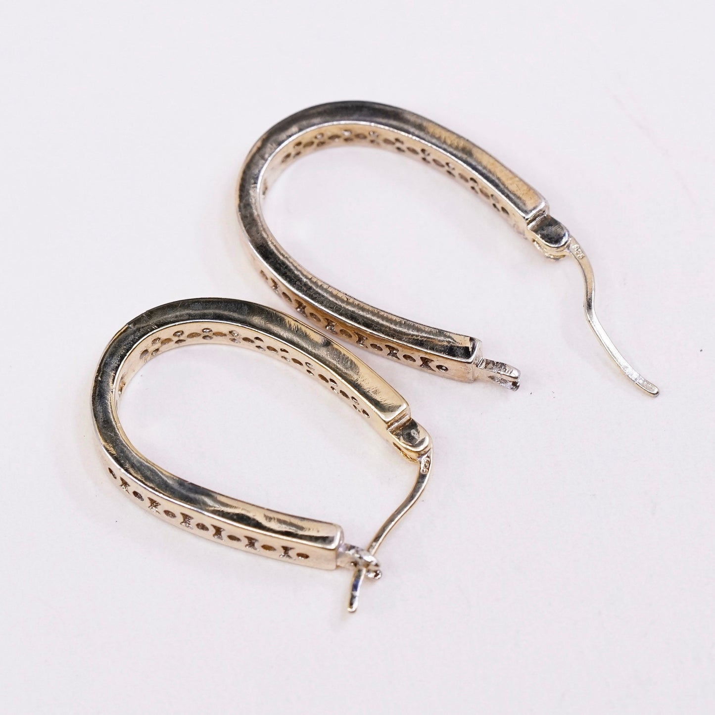 1”, Vintage vermeil gold sterling silver earrings, 925 hoops, huggie, with Cz