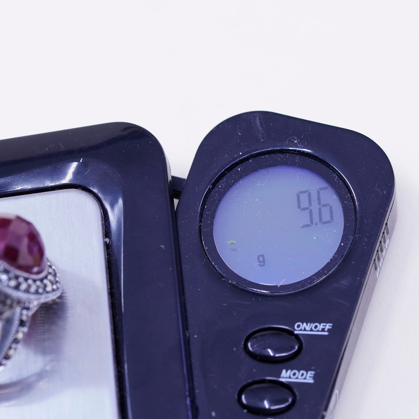 Size 6, Vintage sterling 925 silver handmade ring w/ Indian ruby and Marcasite