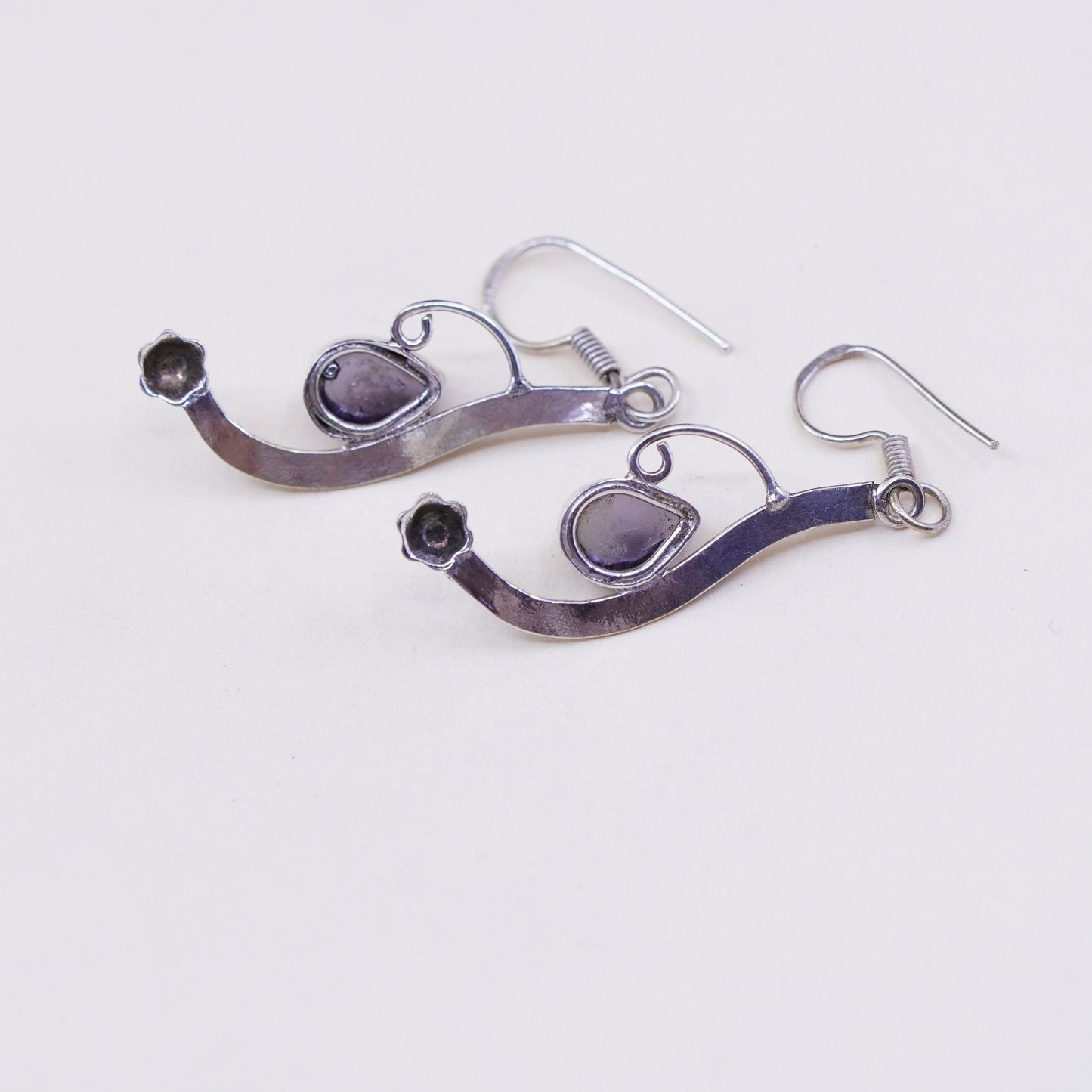 Vintage Sterling 925 silver handmade earrings with amethyst teardrops