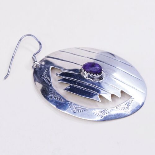 NAVAJO Native American handmade Sterling 925 Silver Huge Disc earrings W/ Purple