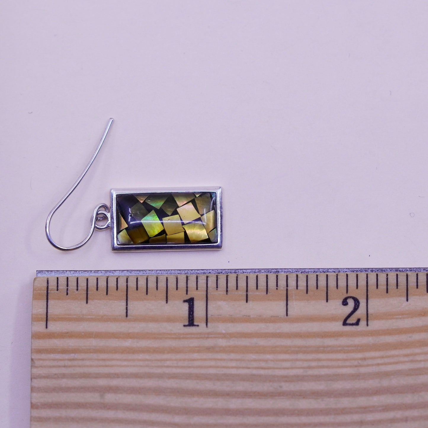 Vintage sterling silver handmade rectangular earrings, Mexico 925 with abalone