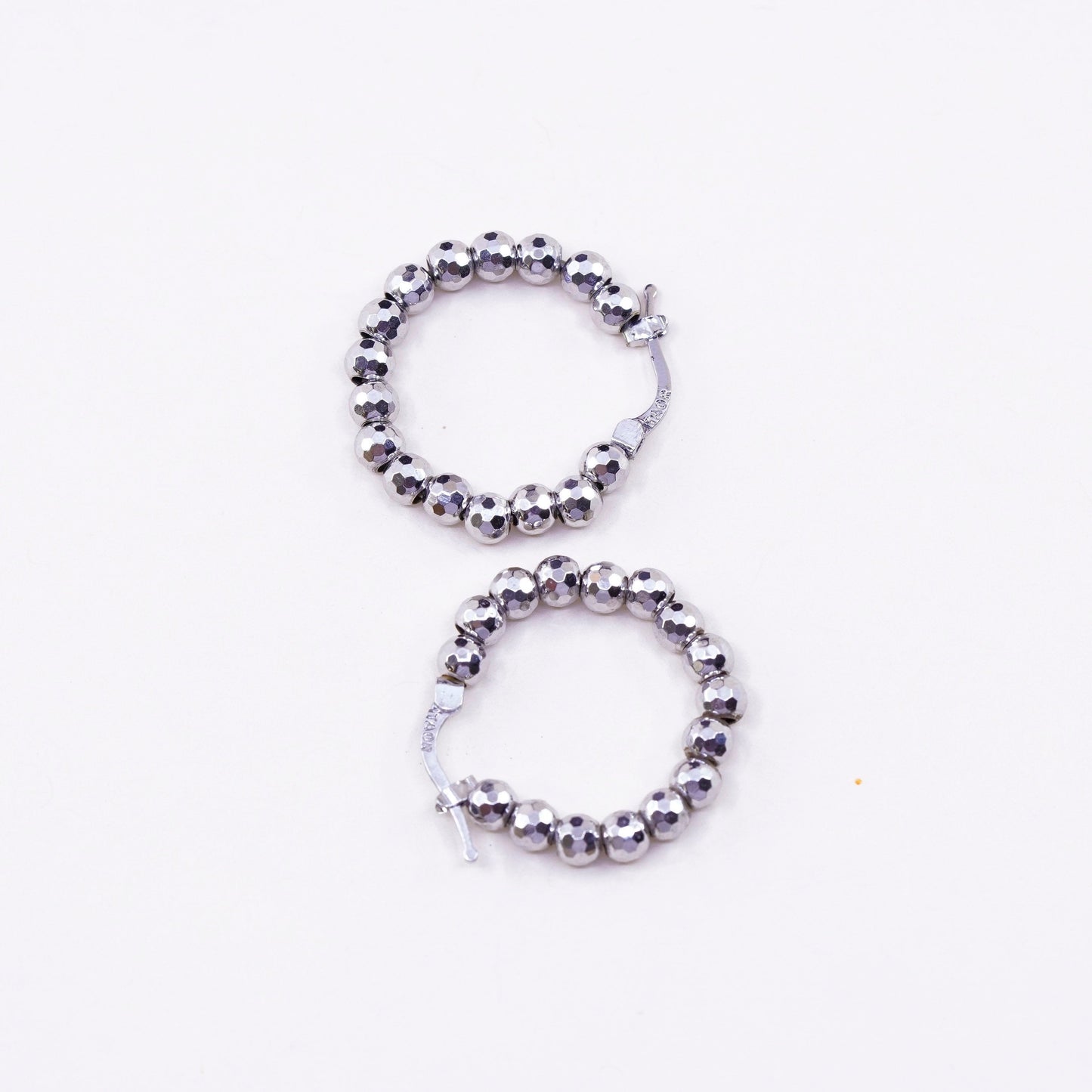 1”, Vintage sterling 925 silver loop handmade earrings, beaded hoops