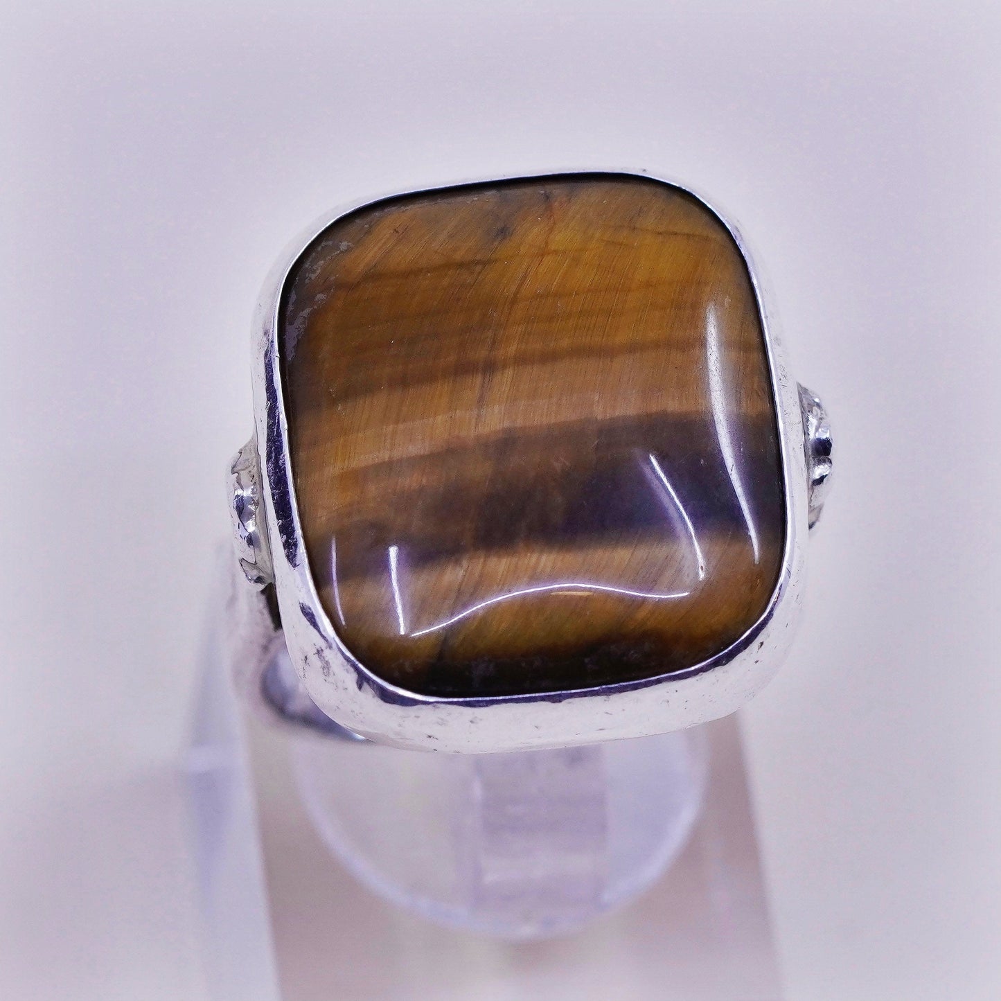 Size 7, Vintage sterling silver ring, handmade 925 band square golden tiger eye