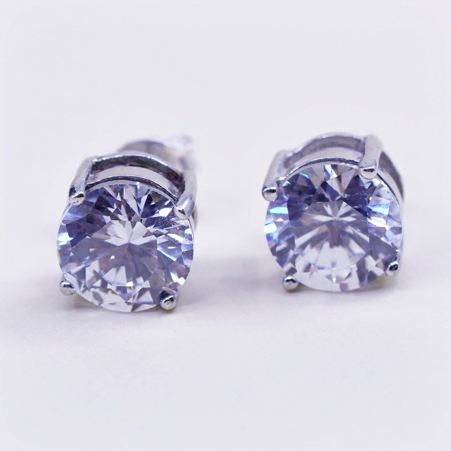 7mm, Vintage sterling 925 silver cz studs, fashion minimalist earrings