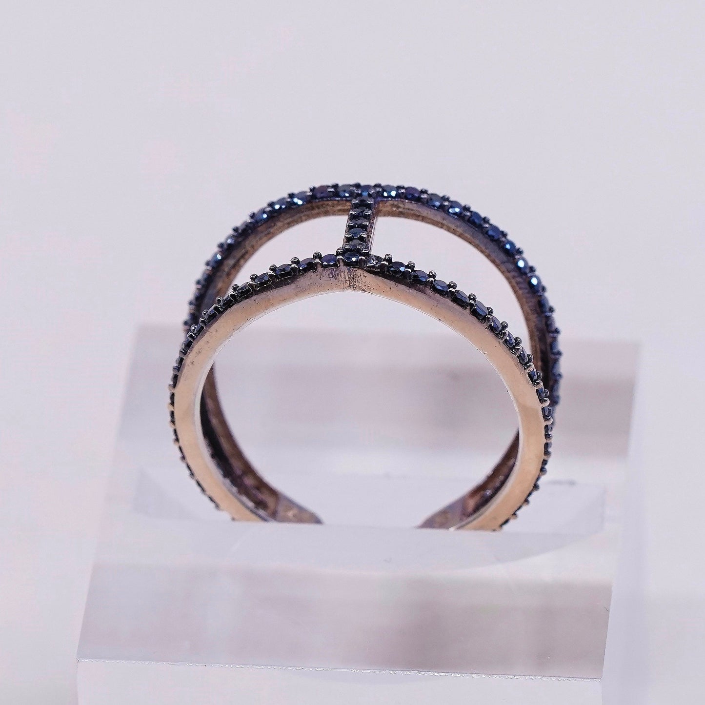 sz 8.25, KTR vermeil gold Sterling silver engagement ring, 925 band w/ sapphire