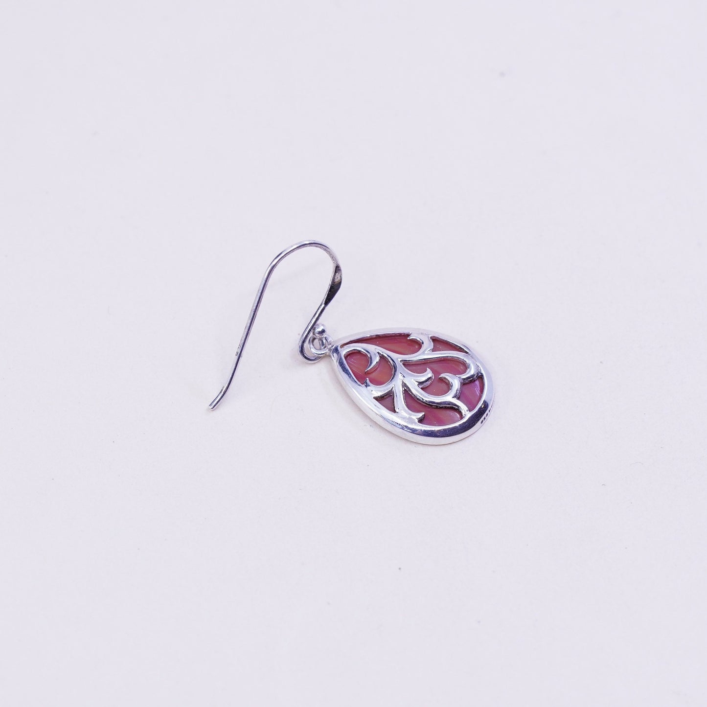 Vintage sterling 925 silver handmade teardrop earrings with agate inlay