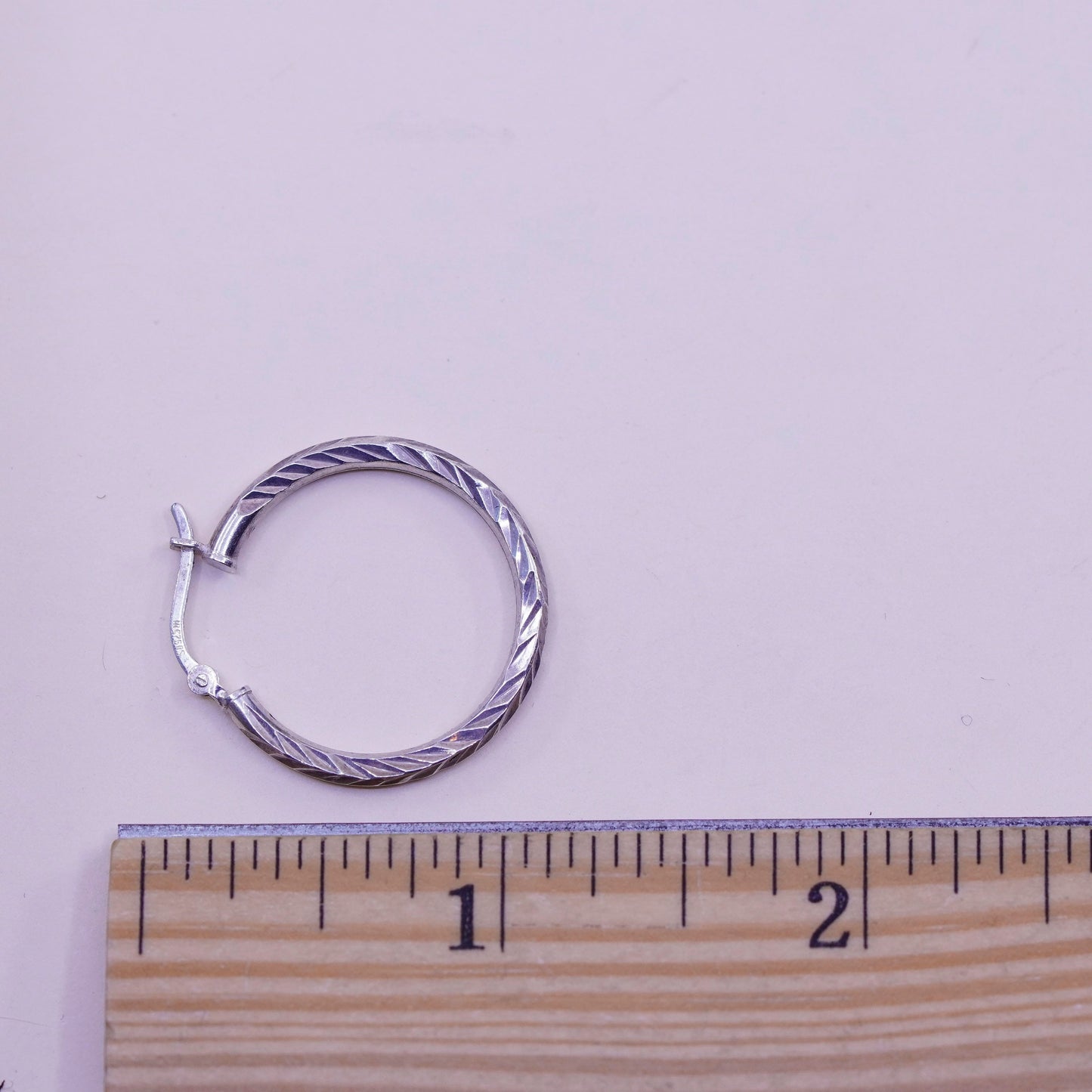 1”, vtg sterling silver loop earrings, textured fashion minimalist, 925 hoops