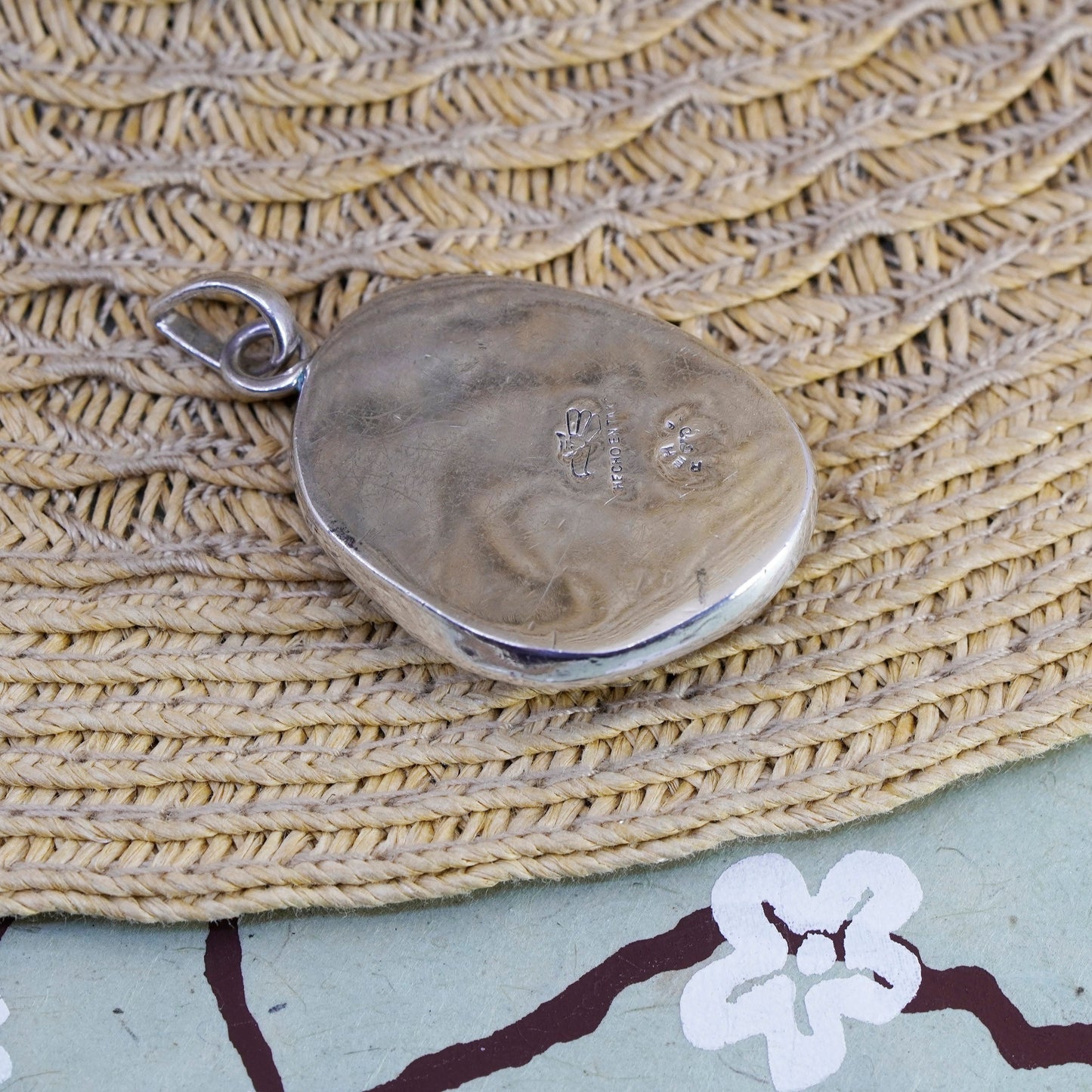 Vintage Taxco sterling 925 silver Handmade huge Pendant with oval Carnelian
