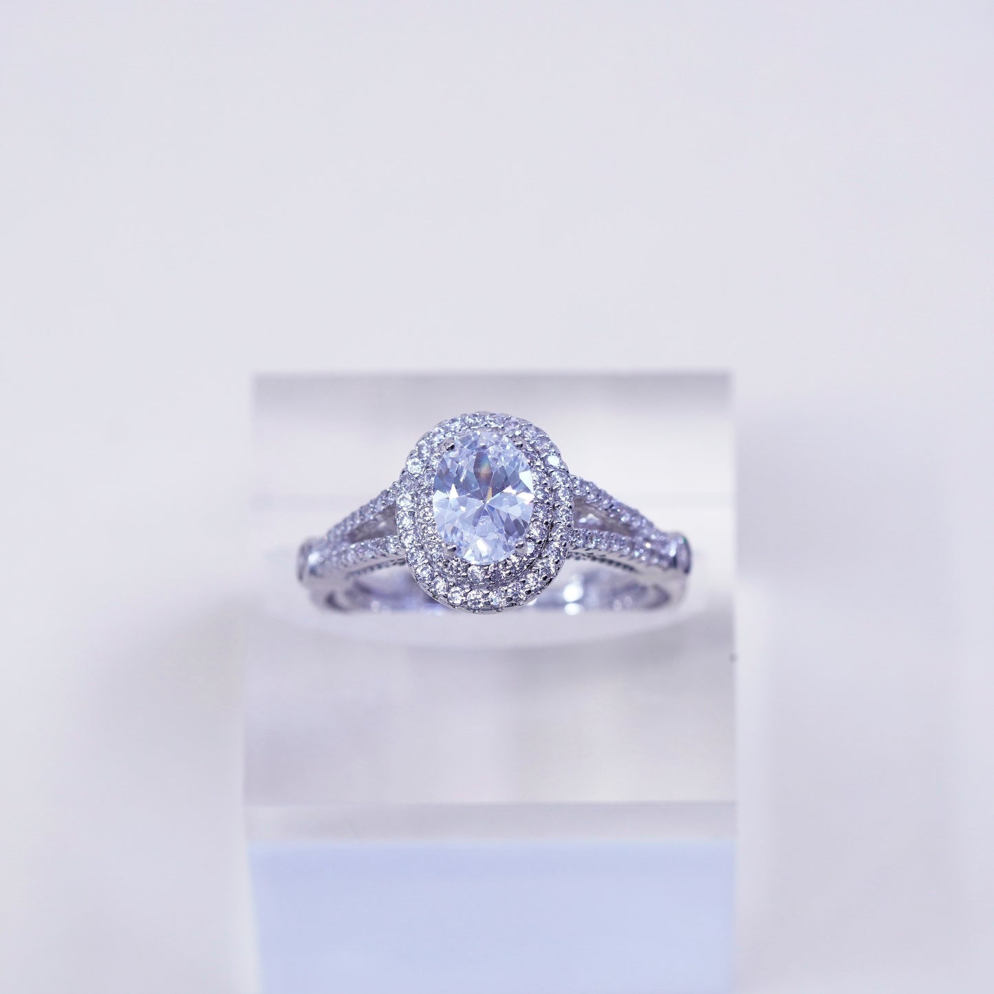 Size 8, vintage jewelry, YGI sterling 925 silver cluster Cz engagement ring