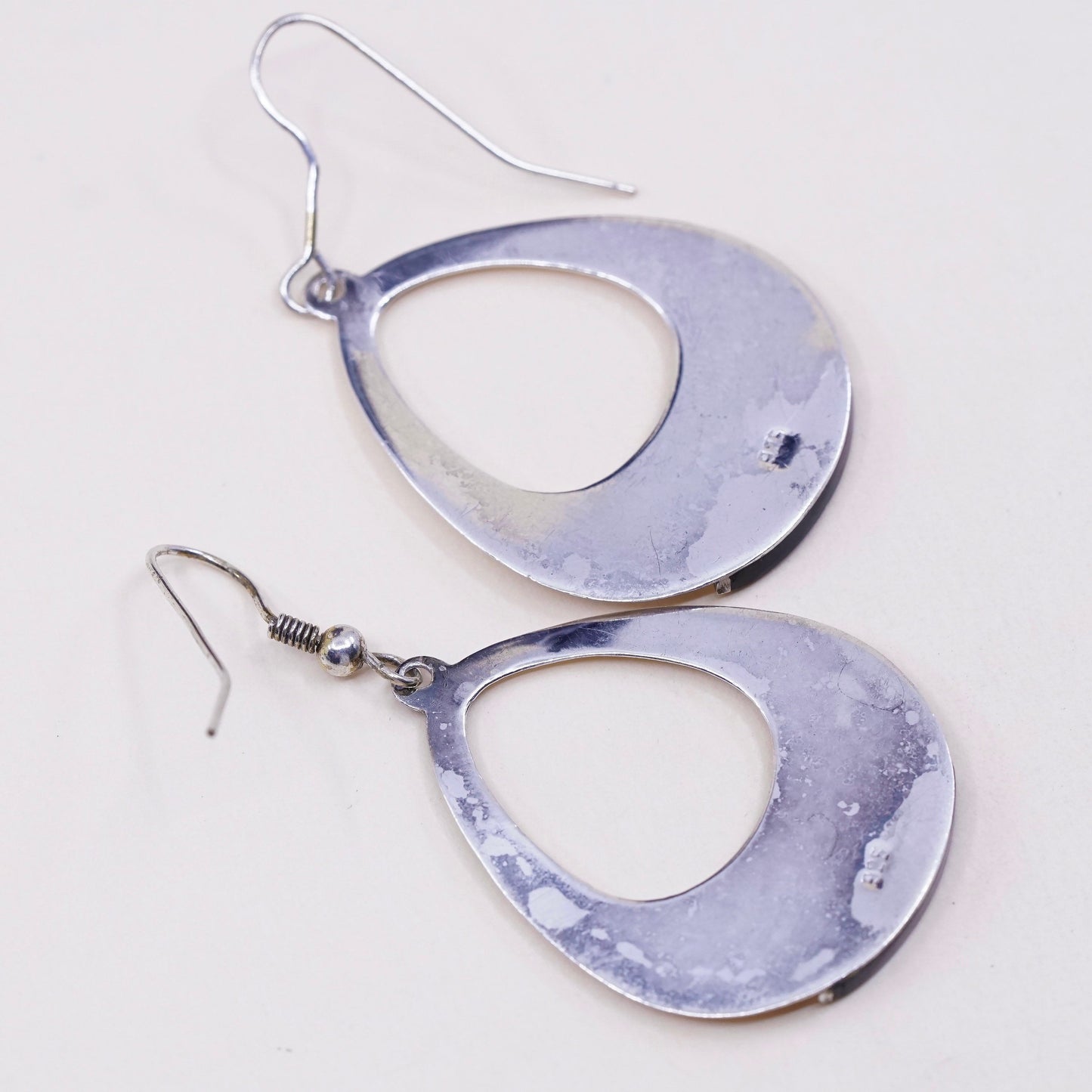 Vintage Sterling silver handmade earrings, 925 teardrop drops, obsidian