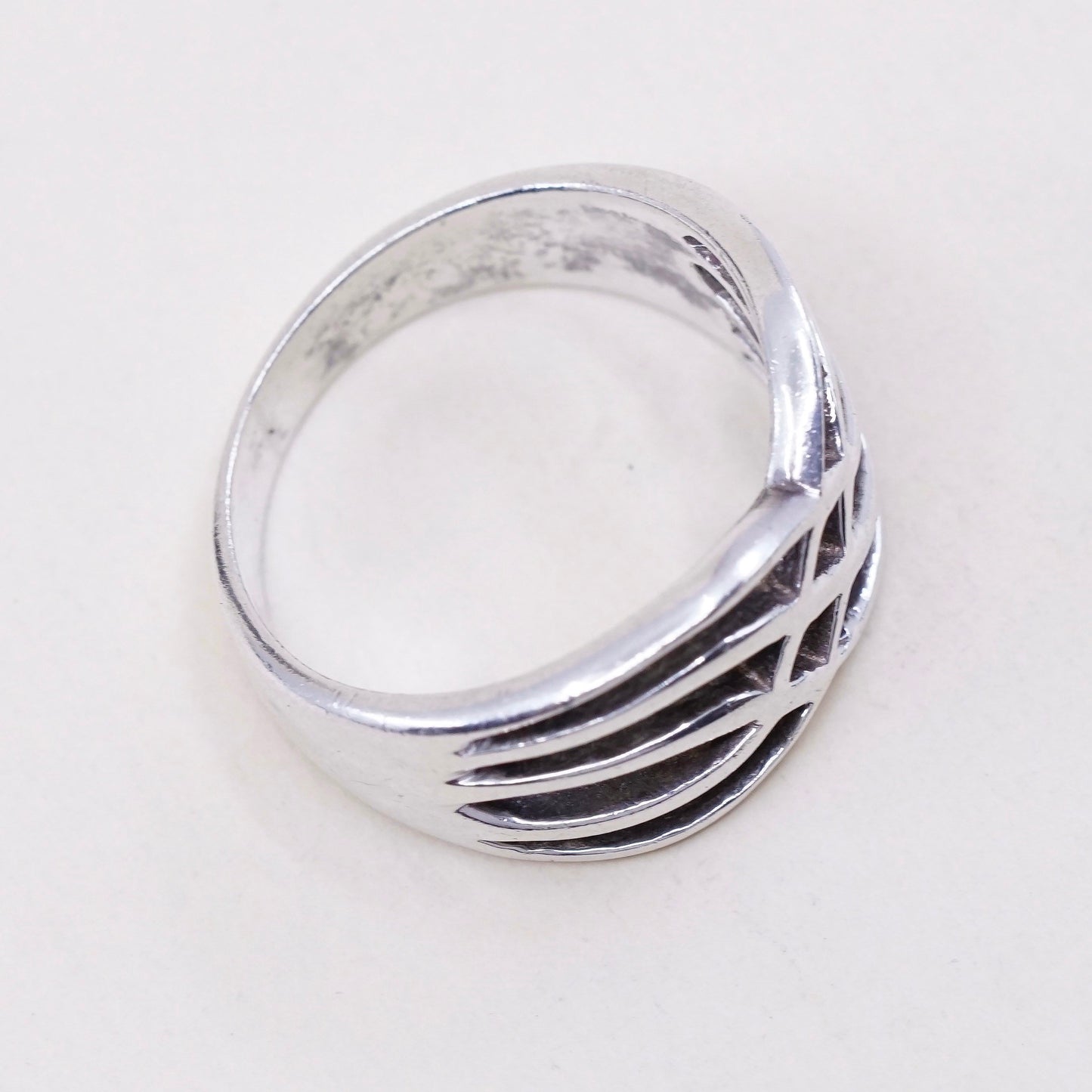sz 7, vtg sterling silver handmade entwined ring, 925 band minimalist modernist