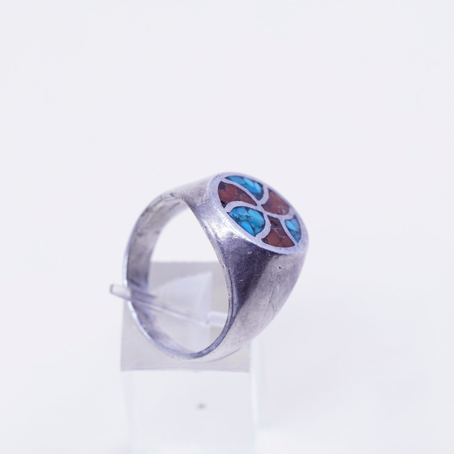 Size 11.5, natives American Sterling silver handmade ring w/ turquoise N coral