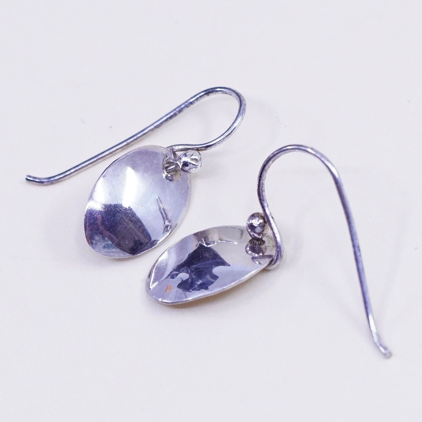 Vintage far fetched Hammered Drop Disc Sterling 925 Silver Earrings