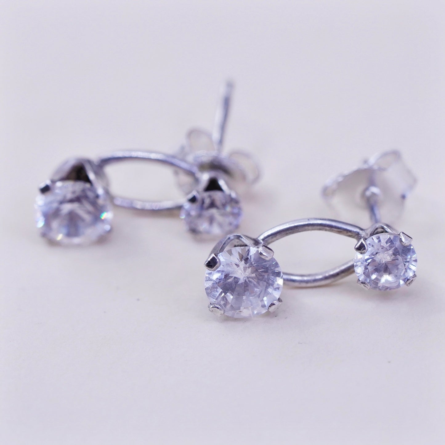 Vintage sterling 925 silver clear crystal studs, fashion minimalist earrings, stamped 925