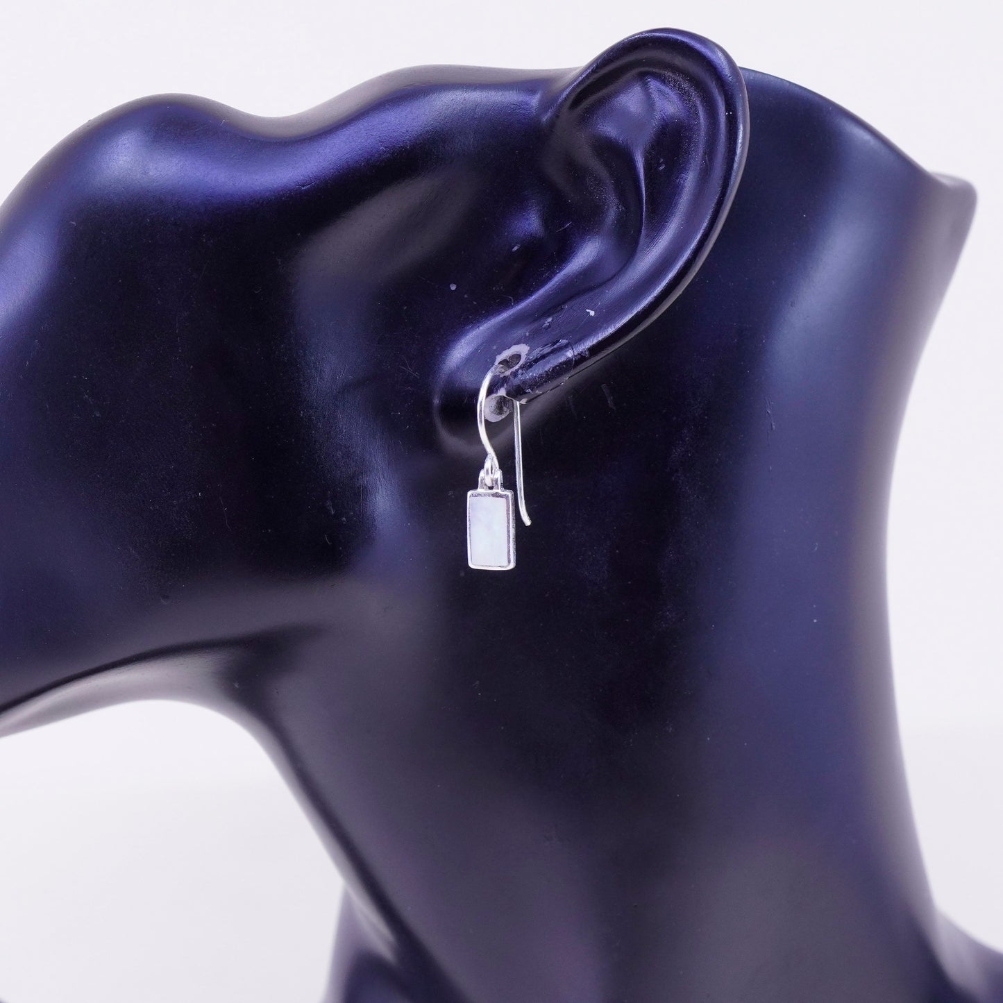 Vintage sterling 925 silver handmade earrings with white Mother of pearl inlay