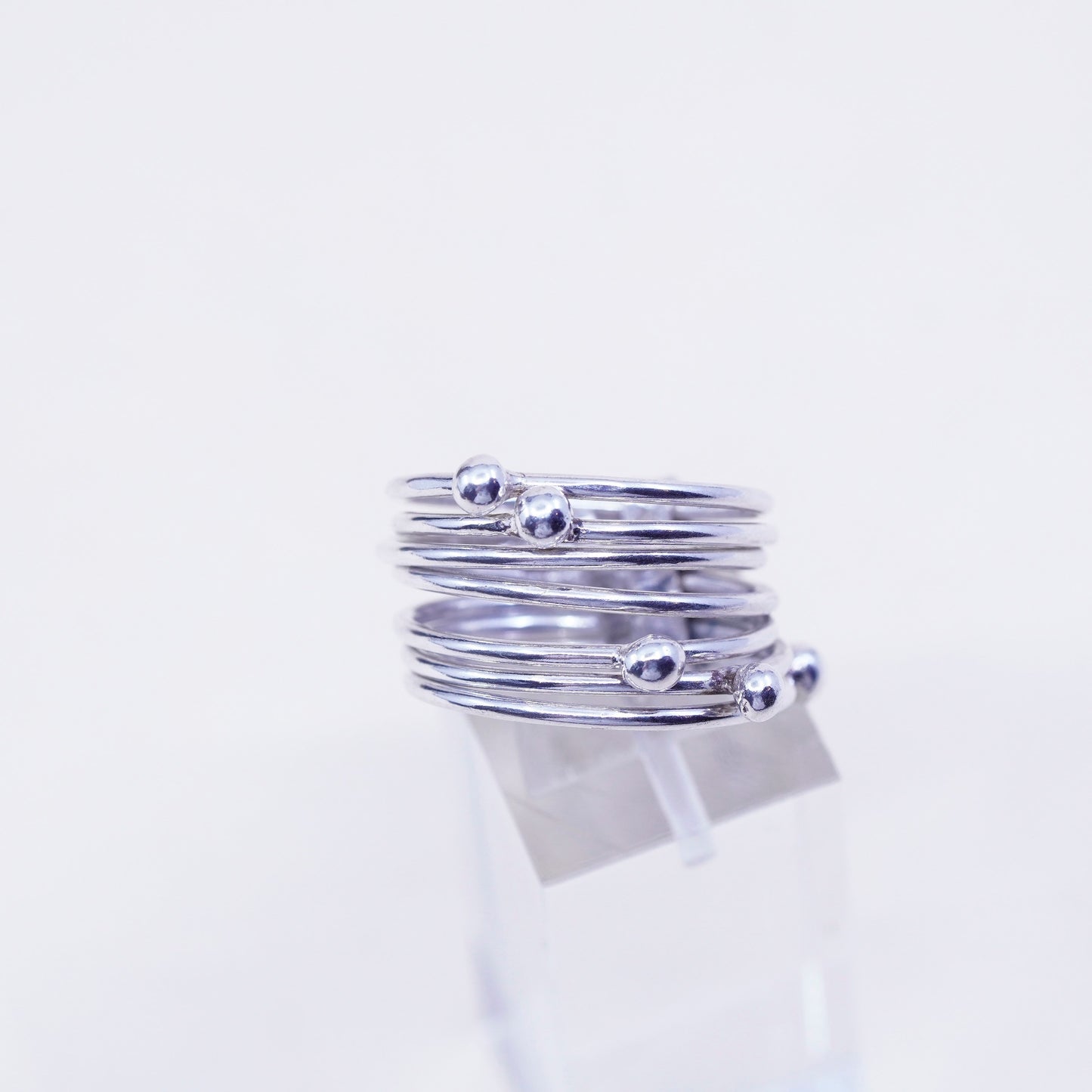 Size 8, vintage sterling silver handmade ring, 925 multiple band w/ beads