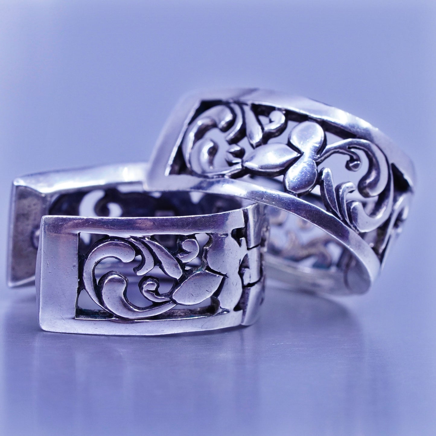 0.75”, vintage Sterling silver handmade earrings, 925 filigree huggie hoops