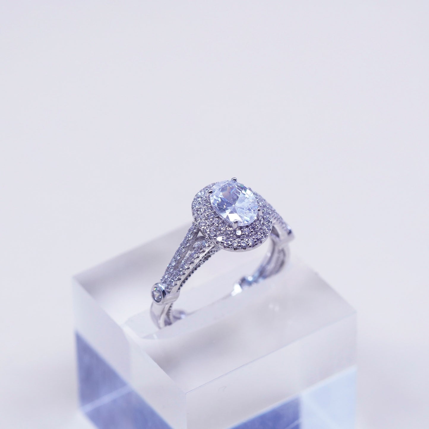 Size 8, vintage jewelry, YGI sterling 925 silver cluster Cz engagement ring