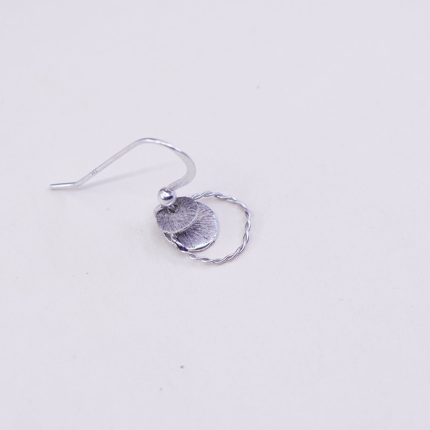 Vintage lightweight Hammered Drop Disc Sterling Silver Earrings, Stamped 925