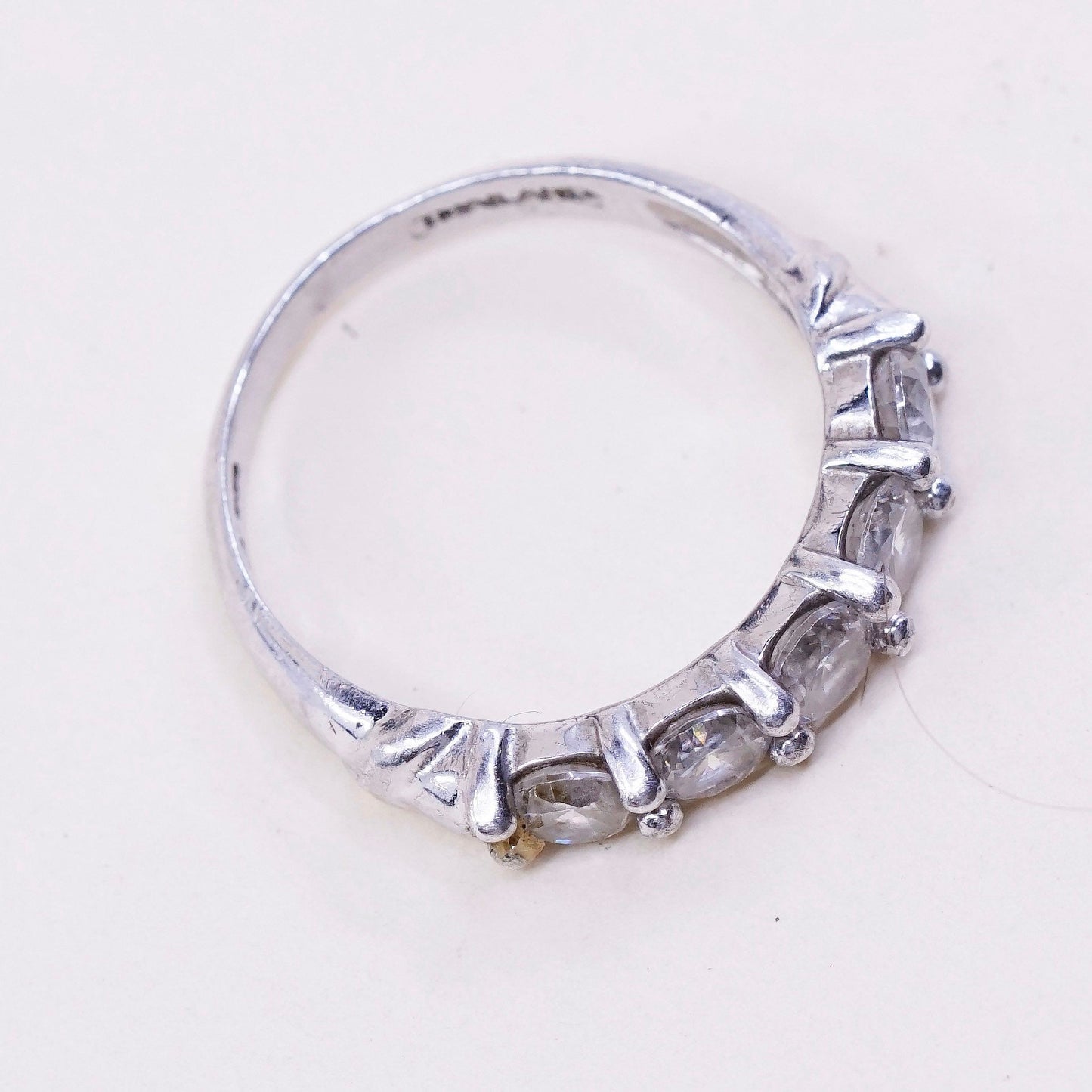 Size 7, Vintage sterling 925 silver handmade ring, engagement band with cz